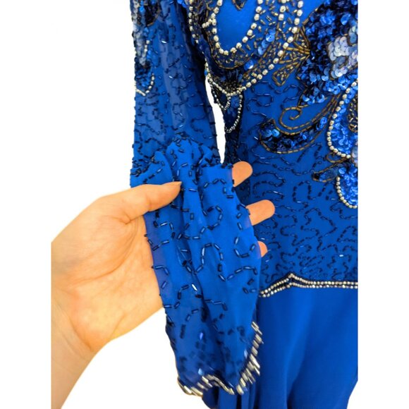 Vintage Augustat 80s Beaded Prom Gown Dress Art Deco Sequined Formal Sz 42/L - Picture 9 of 16